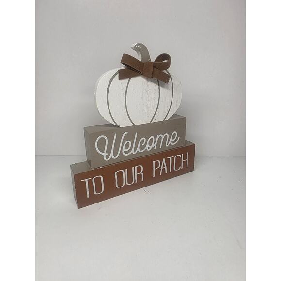 Welcome To Our Patch Wood HARVEST Pumpkins Sign Fall Halloween - Picture 2 of 3